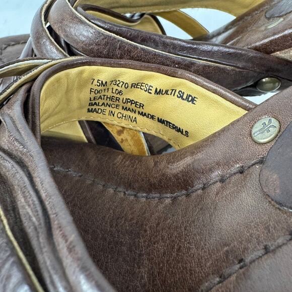 Frye Brown Leather Reese Multi Slide Heels 7.5 Stacked Cone Heel Slip On Sandals - Picture 4 of 9